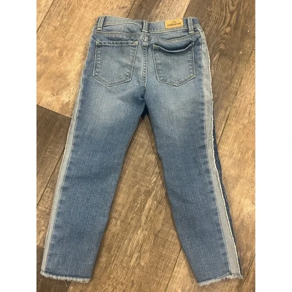 Jordache Kids Jeans Size 6 Blue Wash Denim Side Stripe Distressed Frayed Hem - Picture 2 of 5